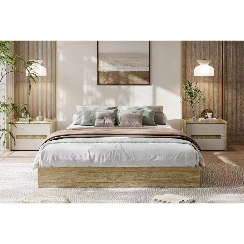 Cadre de lit plateforme, lit en bois avec sommier à lattes et sans besoin de sommier tapissier, assemblage facile, cadre de lit minimaliste sans tête de lit