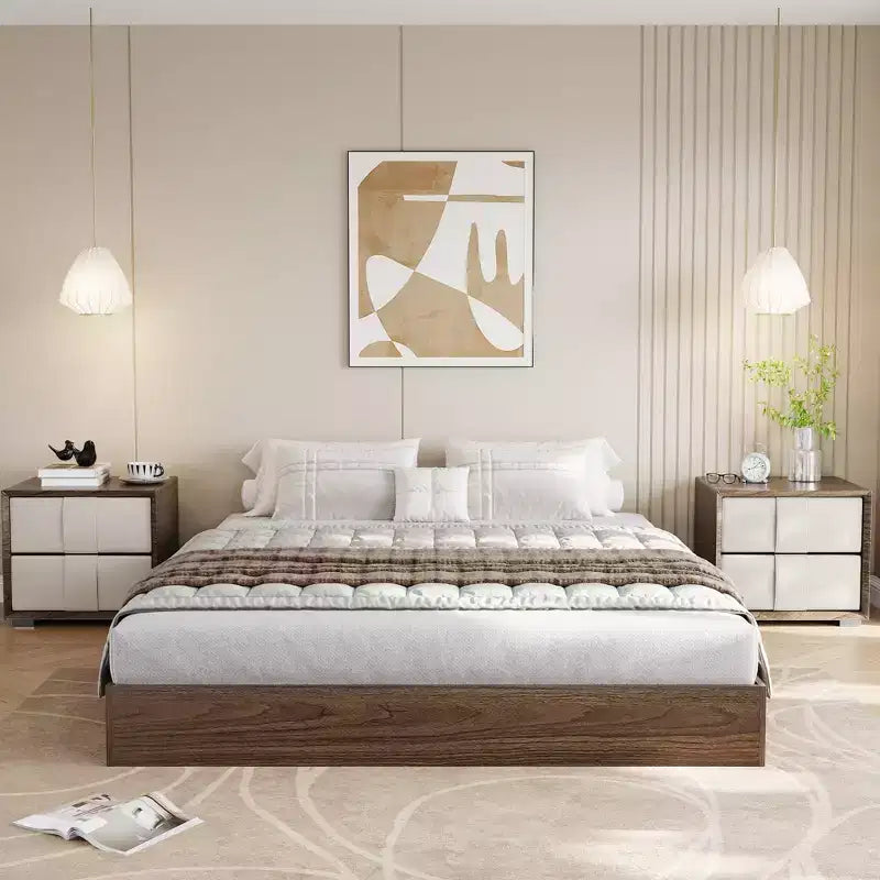 Cadre de lit plateforme, lit en bois avec sommier à lattes et sans besoin de sommier tapissier, assemblage facile, cadre de lit minimaliste sans tête de lit