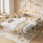 Coolmee Lit de repos double avec lit gigogne, tête de lit de rangement + station de recharge et sacs de rangement supplémentaires, lit-canapé robuste pour salon ou chambre d'amis