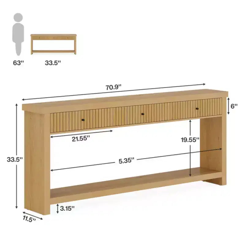 Console de table GDFStudio Kensley en bois de 70 po avec 3 tiroirs