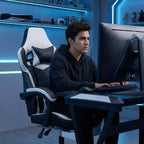 Chaise de Gamer LauKingdom avec Repose-pieds, Fauteuil de Jeu Ergonomique à Dossier Haut, Appui-tête et Soutien Lombaire Réglables, Style Course en Cuir PU pour Bureau et Maison