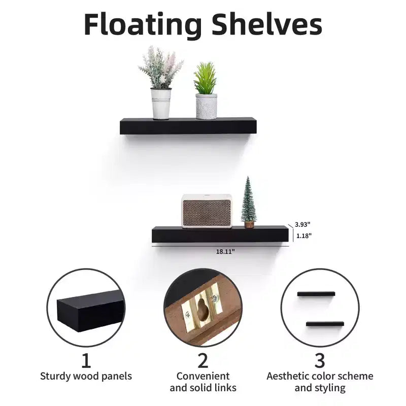 NAYSAYE Étagères Flottantes Murales en Bois avec Supports Invisibles pour Salle de Bain Chambre Salon Cuisine, Multicolore