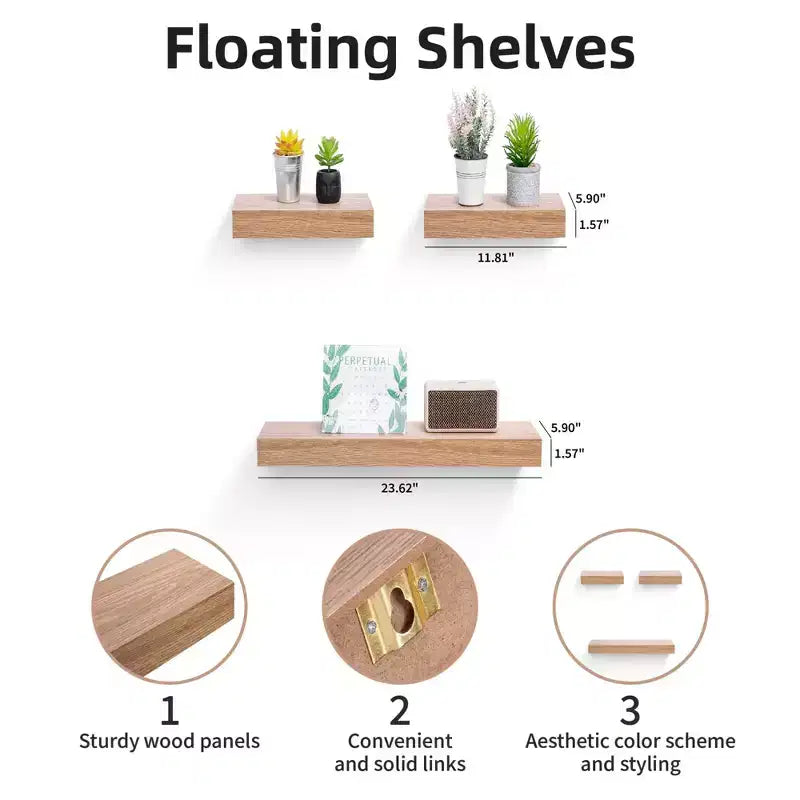 NAYSAYE Étagères Flottantes Murales en Bois avec Supports Invisibles pour Salle de Bain Chambre Salon Cuisine, Multicolore