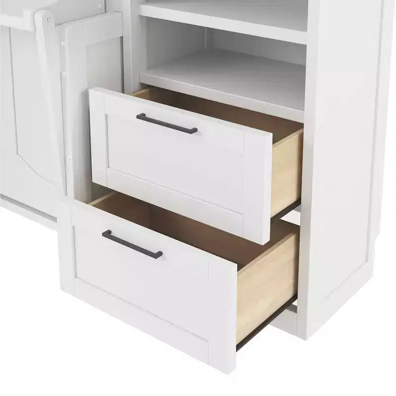 Lit escamotable Luxystar Full moderne avec 2 armoires, 4 tiroirs et étagères, blanc