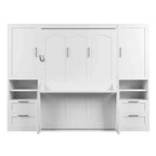 Lit escamotable Luxystar Full moderne avec 2 armoires, 4 tiroirs et étagères, blanc