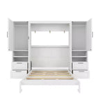 Lit escamotable Luxystar Full moderne avec 2 armoires, 4 tiroirs et étagères, blanc