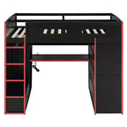 Lit mezzanine moderne pleine grandeur Luxystar avec armoire, bureau éclairé et rangement