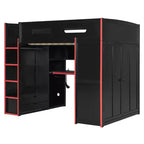 Lit mezzanine moderne pleine grandeur Luxystar avec armoire, bureau éclairé et rangement