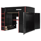 Lit mezzanine moderne pleine grandeur Luxystar avec armoire, bureau éclairé et rangement