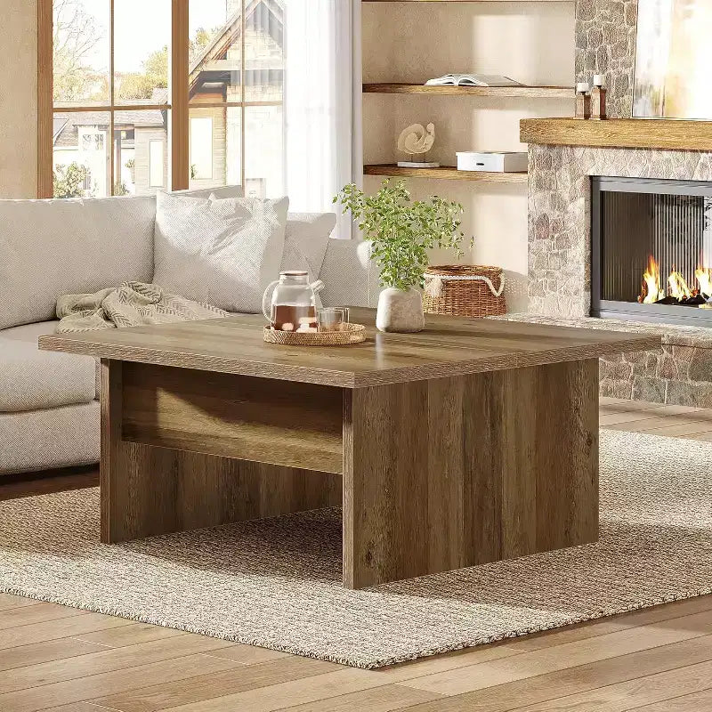 Table basse carrée Lantine, table basse de salon de style rustique, marron rustique, 100 cm