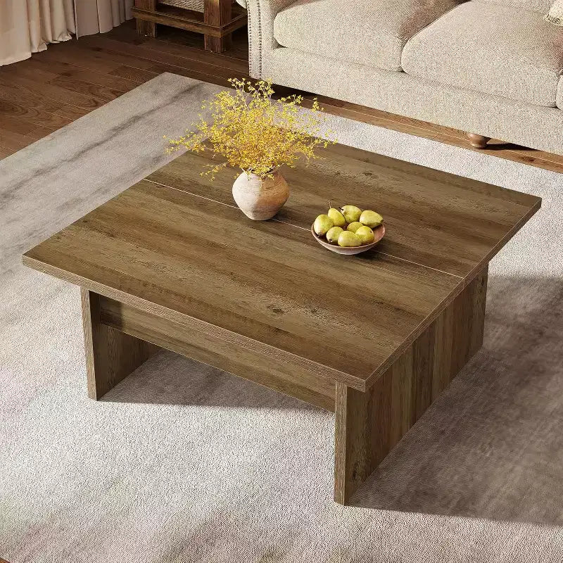 Table basse carrée Lantine, table basse de salon de style rustique, marron rustique, 100 cm