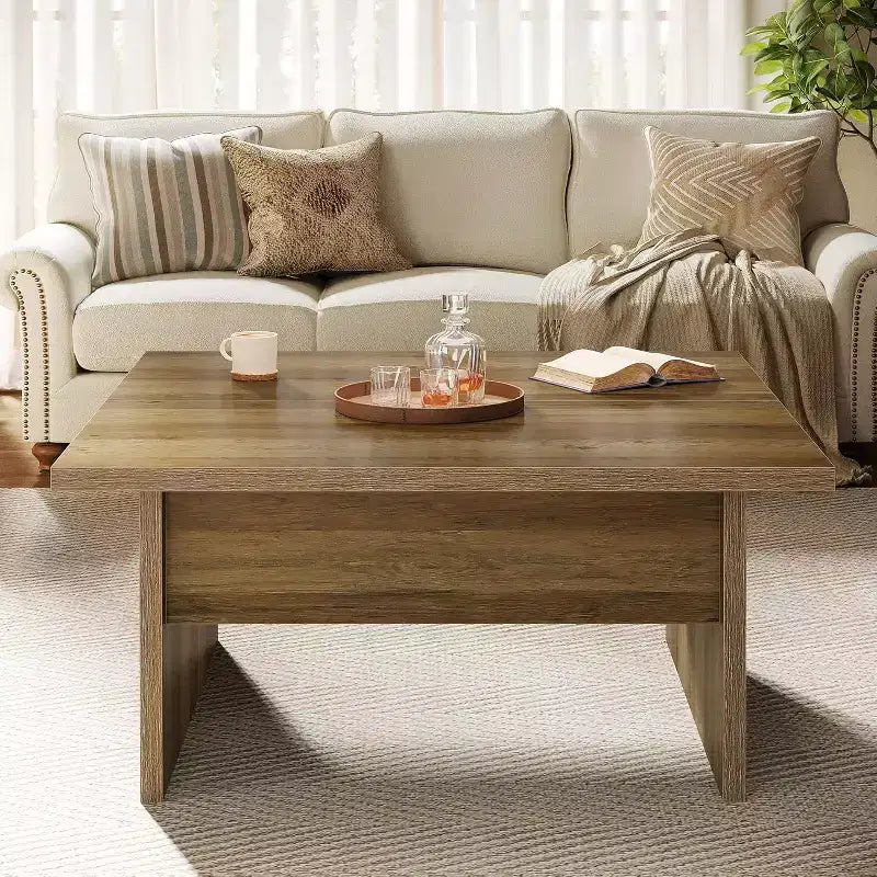 Table basse carrée Lantine, table basse de salon de style rustique, marron rustique, 100 cm