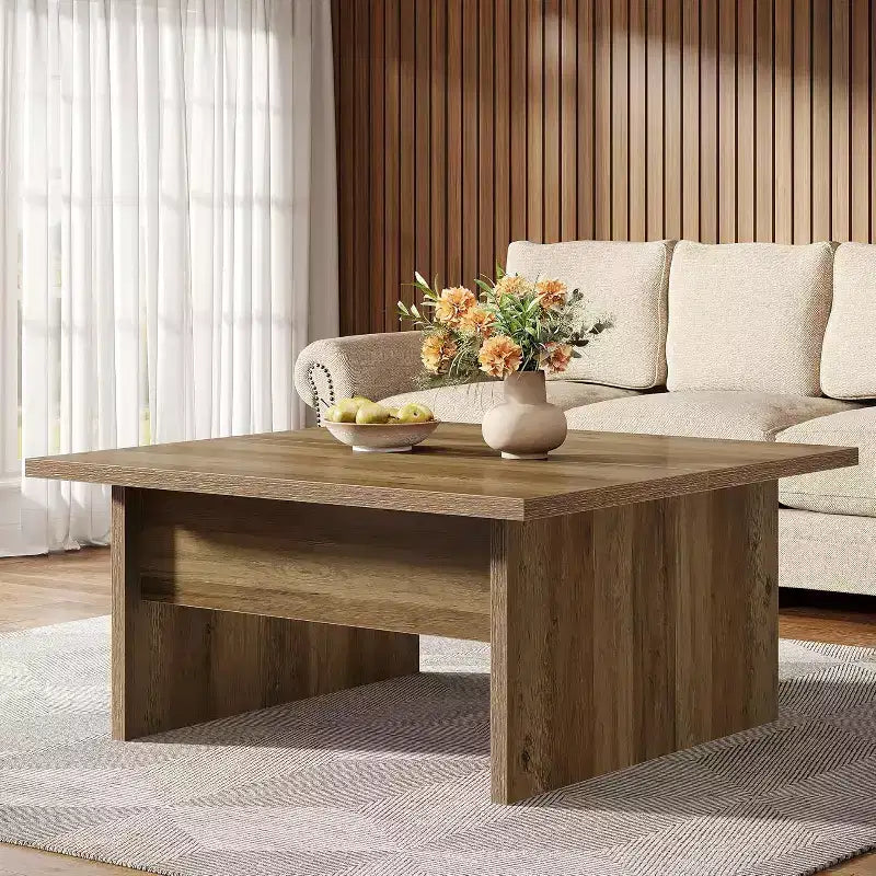 Table basse carrée Lantine, table basse de salon de style rustique, marron rustique, 100 cm