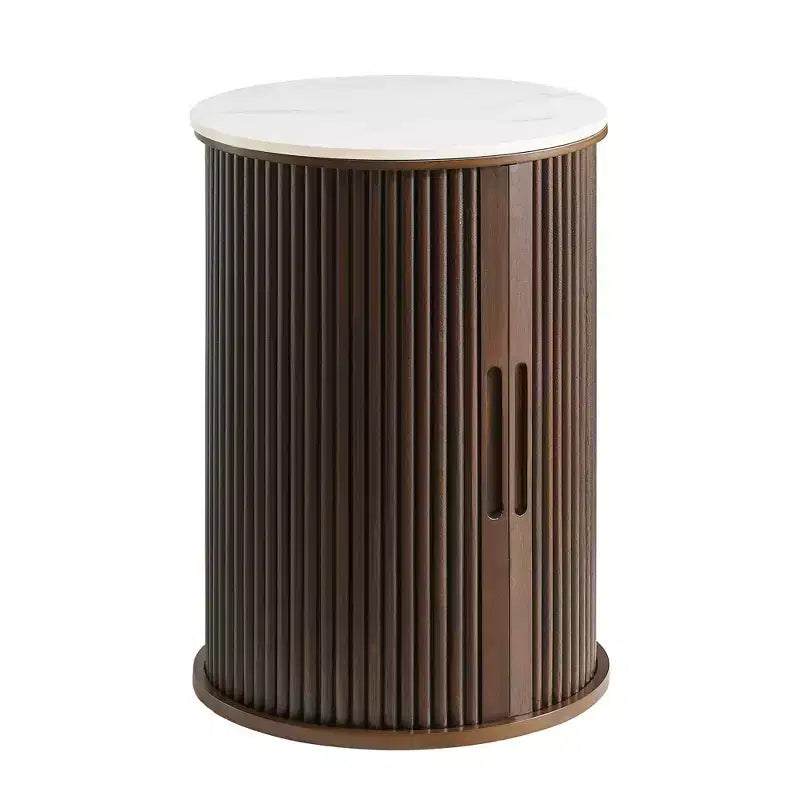 Table d'appoint circulaire en marbre artificiel avec espace de rangement, table de chevet moderne médiévale, adaptée aux chambres et salons - Morden Fort