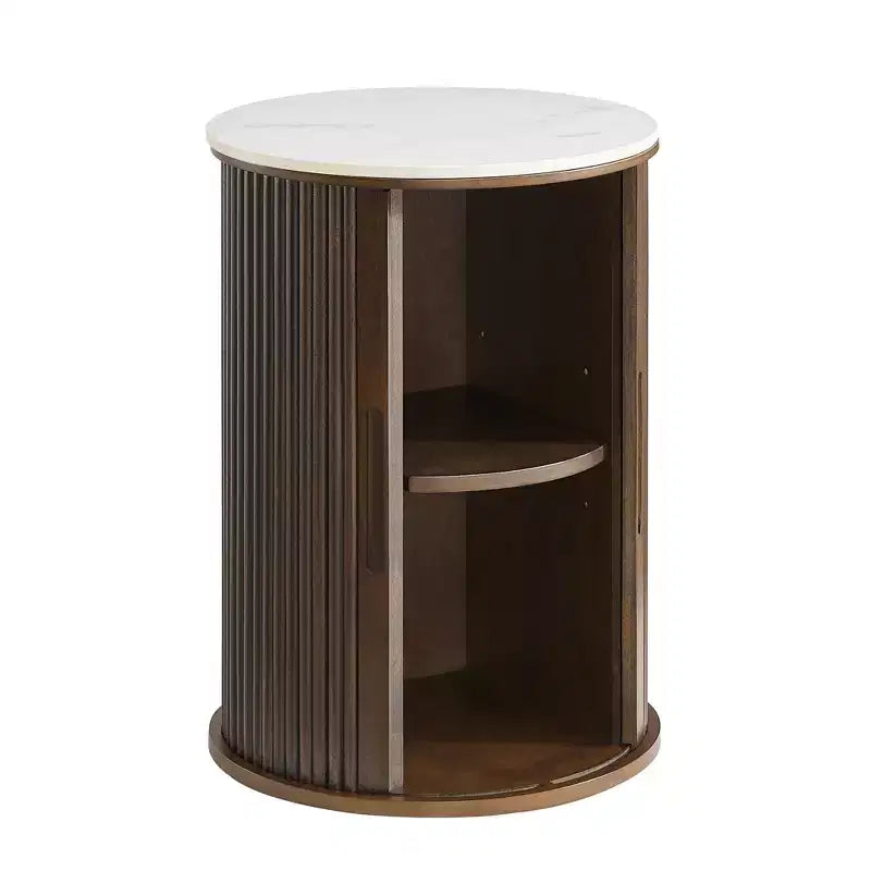 Table d'appoint circulaire en marbre artificiel avec espace de rangement, table de chevet moderne médiévale, adaptée aux chambres et salons - Morden Fort