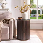 Table d'appoint circulaire en marbre artificiel avec espace de rangement, table de chevet moderne médiévale, adaptée aux chambres et salons - Morden Fort
