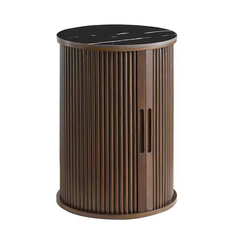 Table d'appoint circulaire en marbre artificiel avec espace de rangement, table de chevet moderne médiévale, adaptée aux chambres et salons - Morden Fort