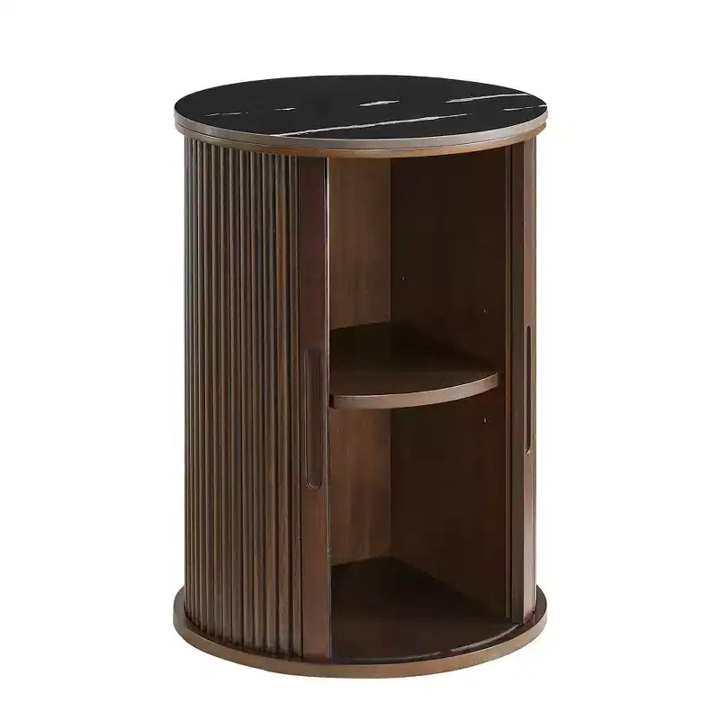 Table d'appoint circulaire en marbre artificiel avec espace de rangement, table de chevet moderne médiévale, adaptée aux chambres et salons - Morden Fort