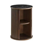 Table d'appoint circulaire en marbre artificiel avec espace de rangement, table de chevet moderne médiévale, adaptée aux chambres et salons - Morden Fort