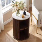 Table d'appoint circulaire en marbre artificiel avec espace de rangement, table de chevet moderne médiévale, adaptée aux chambres et salons - Morden Fort