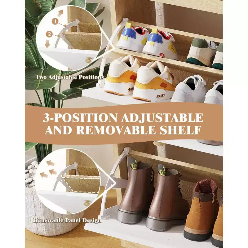 Meuble à chaussures étroit en bois avec 4 tiroirs basculants et étagère ouverte, meuble de rangement autonome pour chaussures pour entrée, couloir et chambre à coucher