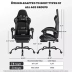 Chaise de jeu en cuir PU avec dossier inclinable et repose-pieds rétractable, chaise de bureau pivotante à dossier haut pour joueurs et bureau à domicile - Panipeachy