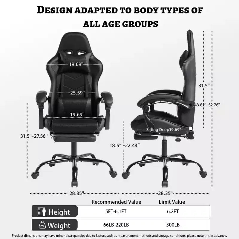 Chaise de jeu en cuir PU avec dossier inclinable et repose-pieds rétractable, chaise de bureau pivotante à dossier haut pour joueurs et bureau à domicile - Panipeachy