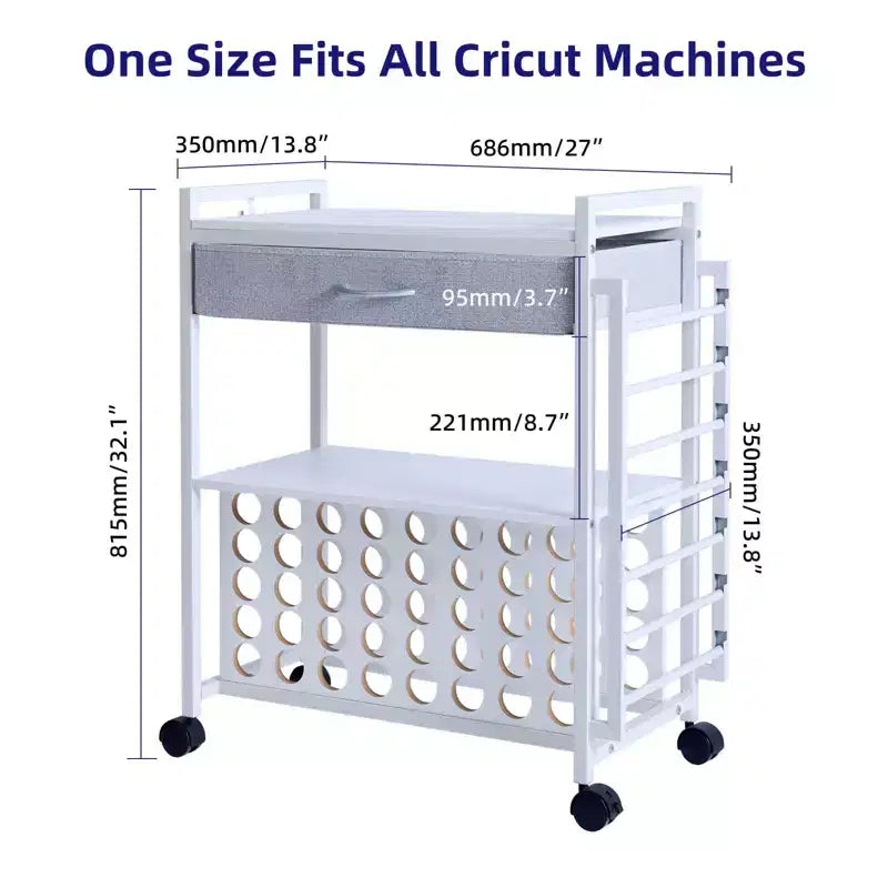 Meuble de rangement mobile pour loisirs créatifs avec support pour rouleaux de vinyle et support pour presse à chaud, organisateur compatible avec roulettes et tiroir pour salle de loisirs créatifs