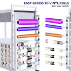 Meuble de rangement mobile pour loisirs créatifs avec support pour rouleaux de vinyle et support pour presse à chaud, organisateur compatible avec roulettes et tiroir pour salle de loisirs créatifs