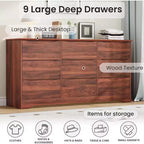 Commode de chambre à 9 tiroirs de 59 po de large avec motif ondulé, meuble TV de rangement en bois pour salon, couloir