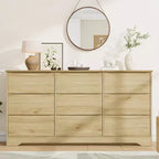 Commode de chambre à 9 tiroirs de 59 po de large avec motif ondulé, meuble TV de rangement en bois pour salon, couloir