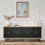 Meuble TV moderne noir de 188 cm pour centre de divertissement, grande console média avec 4 passe-câbles, base en métal pour salon - Morden Fort