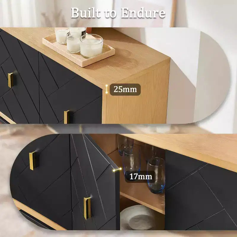 Meuble TV moderne noir de 188 cm pour centre de divertissement, grande console média avec 4 passe-câbles, base en métal pour salon - Morden Fort