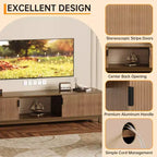 Meuble TV cannelé CuisinSmart, Meuble TV moderne du milieu du siècle avec étagère ouverte, Meuble TV en bois pour salon, Noyer