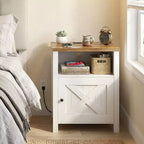 Table de chevet 2 PCS avec station de charge, table de chevet de style rustique avec étagère ouverte, armoire fermée, port USB et prise secteur, table de chevet avec rangement