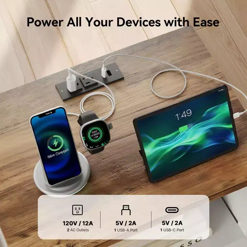 Table de chevet 2 PCS avec station de charge, table de chevet de style rustique avec étagère ouverte, armoire fermée, port USB et prise secteur, table de chevet avec rangement