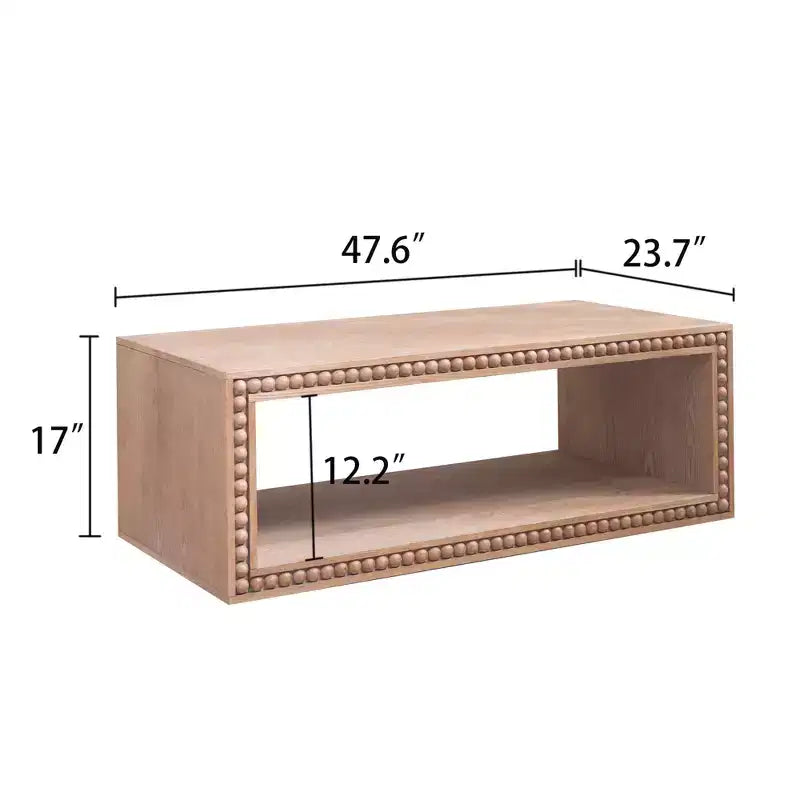 Table basse rectangulaire GDFStudio Hawthorne de 47,6 pouces avec garniture perlée et étagère de rangement ouverte