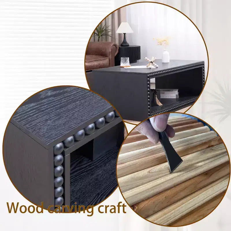 Table basse rectangulaire GDFStudio Hawthorne de 47,6 pouces avec garniture perlée et étagère de rangement ouverte