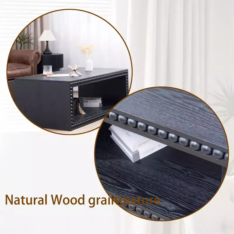 Table basse rectangulaire GDFStudio Hawthorne de 47,6 pouces avec garniture perlée et étagère de rangement ouverte