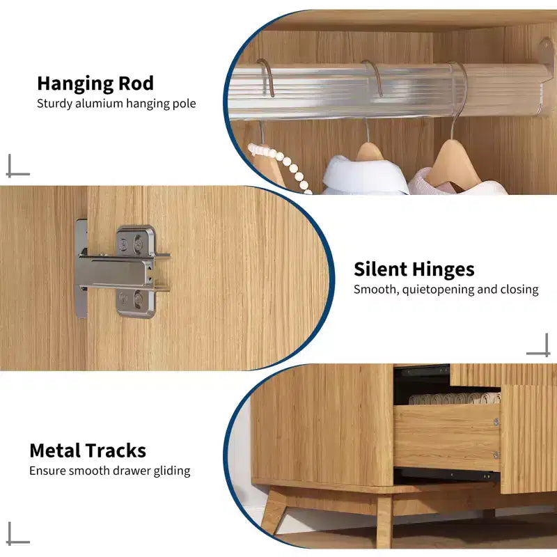 Armoire penderie en bois de 71 po avec 2 portes, tringle à vêtements, étagère réglable et 2 tiroirs, armoire de rangement autoportante pour chambre ou salle de sport