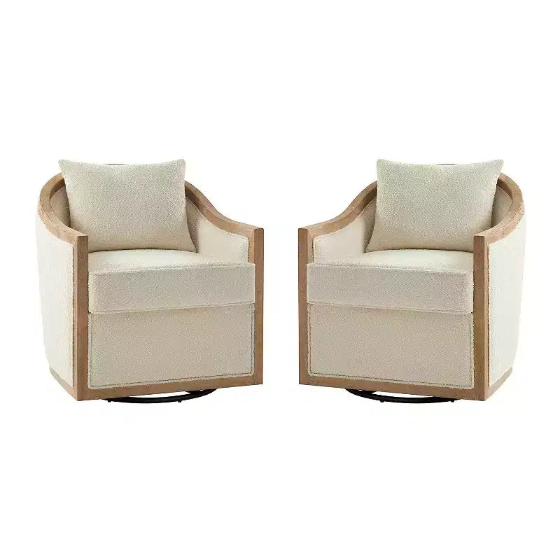 Gordon Farmhouse Rattan Solid Wood Armchair with Solid Wood Edging Set of 2|ART OF LIVING DESIGNS-IVORY