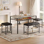 Ensemble de salle à manger 4 pièces avec bancs et tabourets rembourrés - Table de cuisine compacte pour appartements, studios et petits espaces
