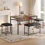 Ensemble de salle à manger 4 pièces avec bancs et tabourets rembourrés - Table de cuisine compacte pour appartements, studios et petits espaces