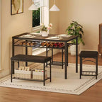 Ensemble de salle à manger 4 pièces avec bancs et tabourets rembourrés - Table de cuisine compacte pour appartements, studios et petits espaces