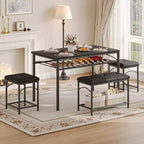 Ensemble de salle à manger 4 pièces avec bancs et tabourets rembourrés - Table de cuisine compacte pour appartements, studios et petits espaces