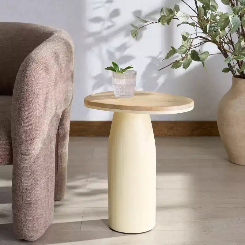 Table d'appoint en bois et laque Veronica - SFV5787 - Naturel/Blanc - Safavieh Couture