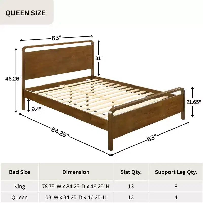 Lit plateforme en bois Roundhill Furniture Eldren, finition noyer