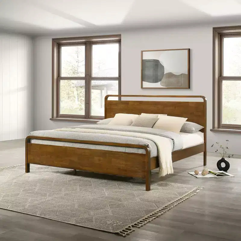 Lit plateforme en bois Roundhill Furniture Eldren, finition noyer