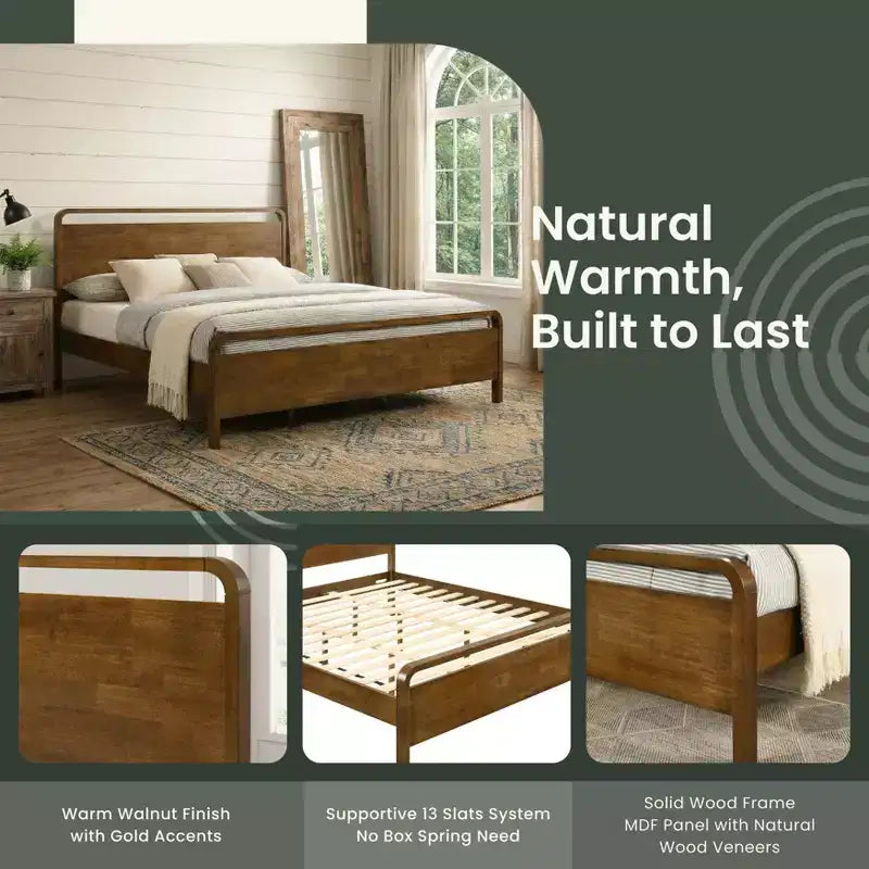 Lit plateforme en bois Roundhill Furniture Eldren, finition noyer