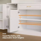 Meuble de rangement Bestier de 71 po, buffet de style fermette blanc en bois manufacturé avec étagères ajustables, éclairage intégré et prise de courant